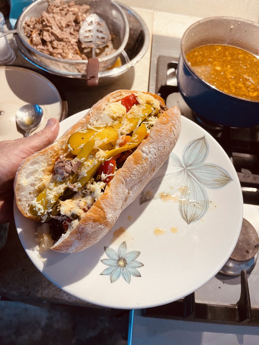 Raf_Epstein's tweet photo. Inspired by ⁦@TheBearFX⁩ 

Home made Chicago beef sandwich 

You really do need to watch this show https://t.co/LpYB3LW5us