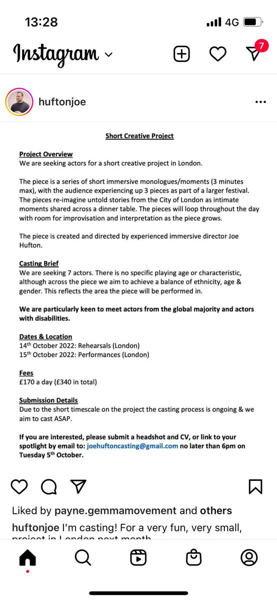 This is still open. 

I’m looking for 7 actors for a small creative project in London on 14th &amp; 15th Oct. 

All ages &amp; castings. Must have immersive experience.

Details &amp; fees below.

Please retweet!

#casting #theatre #immersive