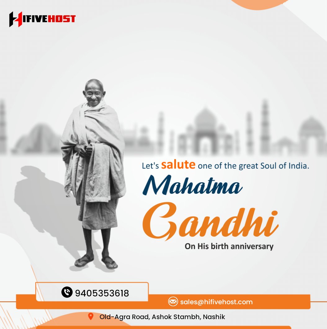HiFiveHost's tweet photo. Let’s remember the legend of the nation, Mahatma Gandhi, on his birth anniversary.
. 
. 
. 
#hifivehost #gandhijayanti #freedom #gandhiquotes #india #digitalmarketingagency https://t.co/gFIFjXn4qS