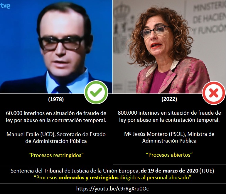 Estimados <a href="/sanchezcastejon/">Pedro Sánchez</a> <a href="/mjmonteroc/">María Jesús Montero</a> <a href="/PSOE/">PSOE</a>, los procesos selectivos "abiertos" diseñados en la Ley 20/2021, incumplen la Directiva 1999/70/CE e infringen la Doctrina del TJUE. Vean el siguiente video y rectifiquen:
bit.ly/3rtklAM
 #FijezaYaEsConstitucional