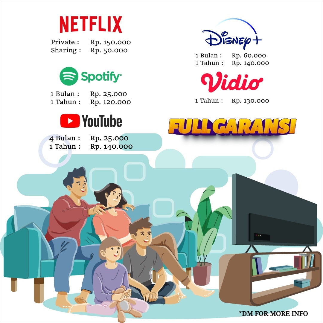 Segala_Jasa's tweet image. Langganan layanan video dan musik hiburan tidak pernah SE-MUDAH &amp;amp; SE-MURAH ini. Mulai dari Rp. 25.000 kamu &amp;amp; keluarga udah bisa nikmati layanan musik dan video tanpa iklan serta beragam fitur, BER-GARANSI👍🏻. 

DM ya kak ☺️

#jakarta 
#bogor 
#depok 
#TANGERANG 
#bekasi