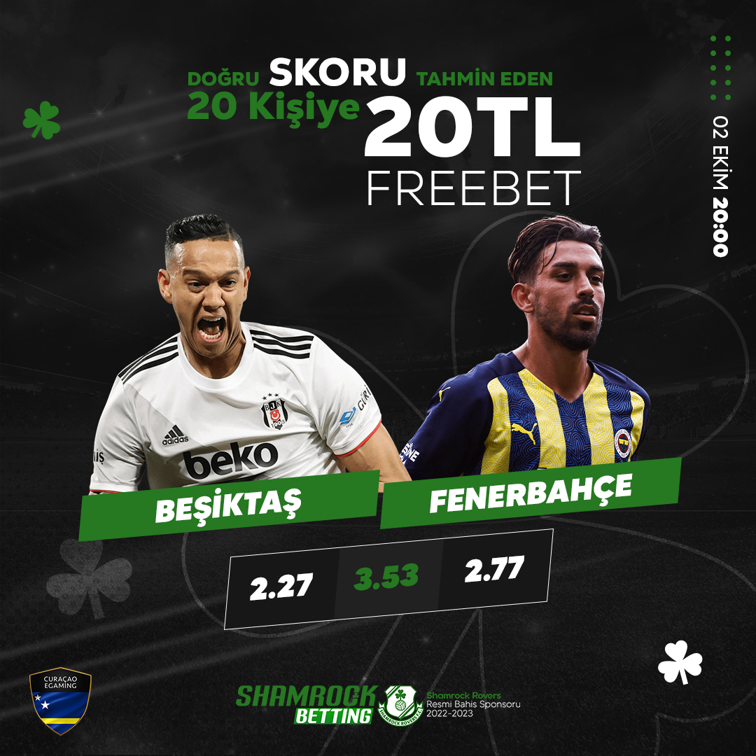 Beşiktaş - Fenerbahçe karşılaşmasının Doğru Skor’u kullanıcı adın ile birlikte doğru tahmin eden 20 kişiye 20 TL Freebet! 🥇hesabı takip et ♻️ bu tweete rt yap #️⃣ 3 arkadaşını etiketle ** SON İŞLEM BONUS ETKİNLİK OLANLAR YARARLANAMAZ**