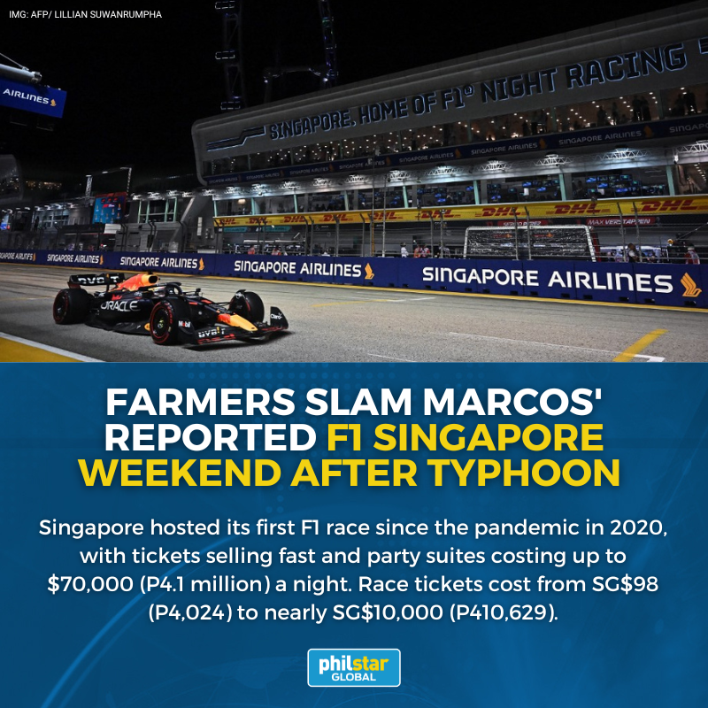 PhilstarNews's tweet photo. MARCOS' F1 TRIP 'UNNECESSARY AND IRRESPONSIBLE'

Farmers and activist groups criticized President Bongbong Marcos Jr. following reports that say that the chief executive went to Singapore over the weekend to attend the Formula One Grand Prix.

FULL STORY: https://t.co/zwsx7JOPwz https://t.co/IHYsEKYNDw