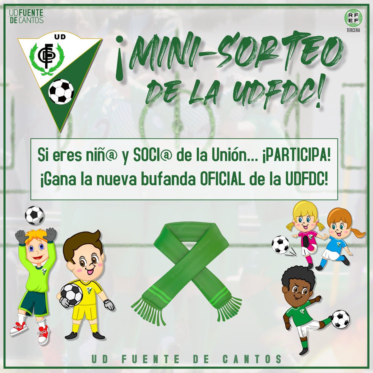 UDFDC's tweet photo. #SorteoInfantil
Y para nuestros pequeños SOCI@S colaboradores, tenemos un sorteo guay: hoy regalamos la nueva ¡BUFANDA 🧣 OFICIAL!
Estas atent@s en el descanso.
Si eres menor de 14 años, colabora siendo SOCI@ por solo 10€…y participarás en los sorteos semanales. https://t.co/oho6SWIlrR
