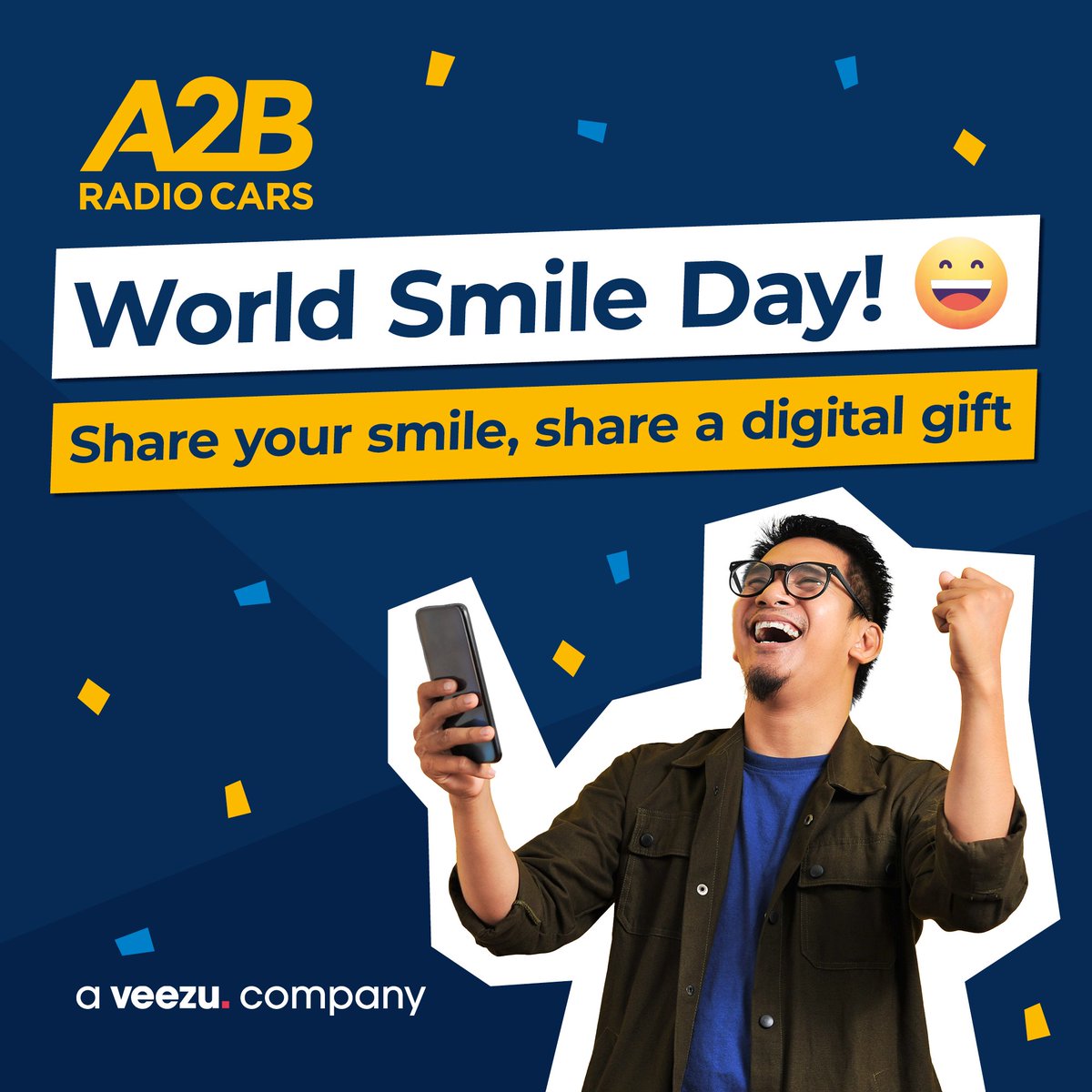 A smile can take you a million miles 😊 #WorldSmileDay2022

Head over to the Digital Gifts section of the A2B Radio Cars App, share the app with your friends and you’ll both receive money off your next journey!

Download the app now 📲 appsend.me/gocarza2b