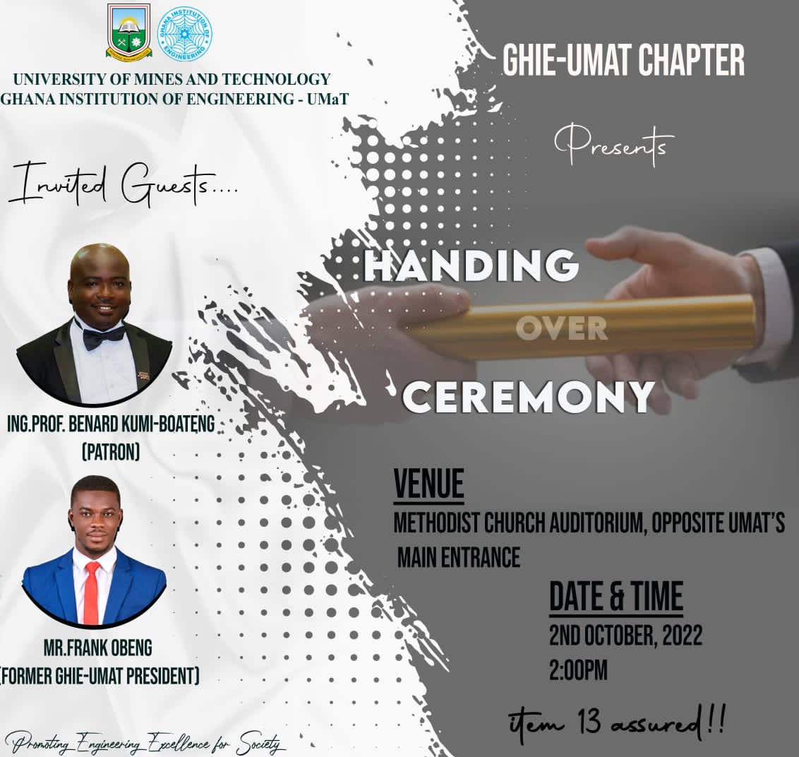 GhieUmat's tweet photo. Join us today at the Methodist Church opposite the school's main entrance as the 9th substantive council is sworn into power 

#GhIE #ghieumat #umatengineering https://t.co/Su6zJTXHlN