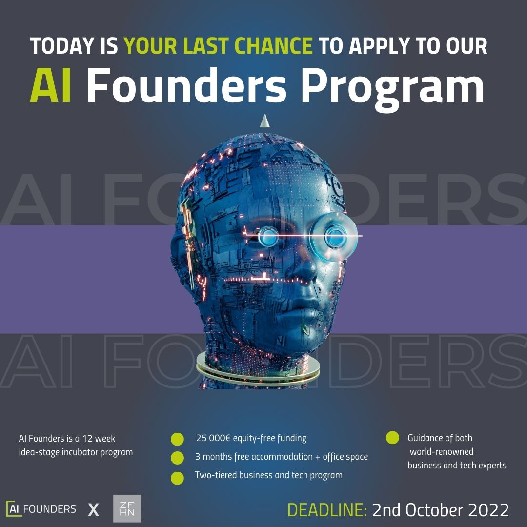 The application deadline is TODAY, October 2nd. 
Become an  AI Founders pioneer.
👉 Click here to apply: hubs.li/Q01nFV4Y0