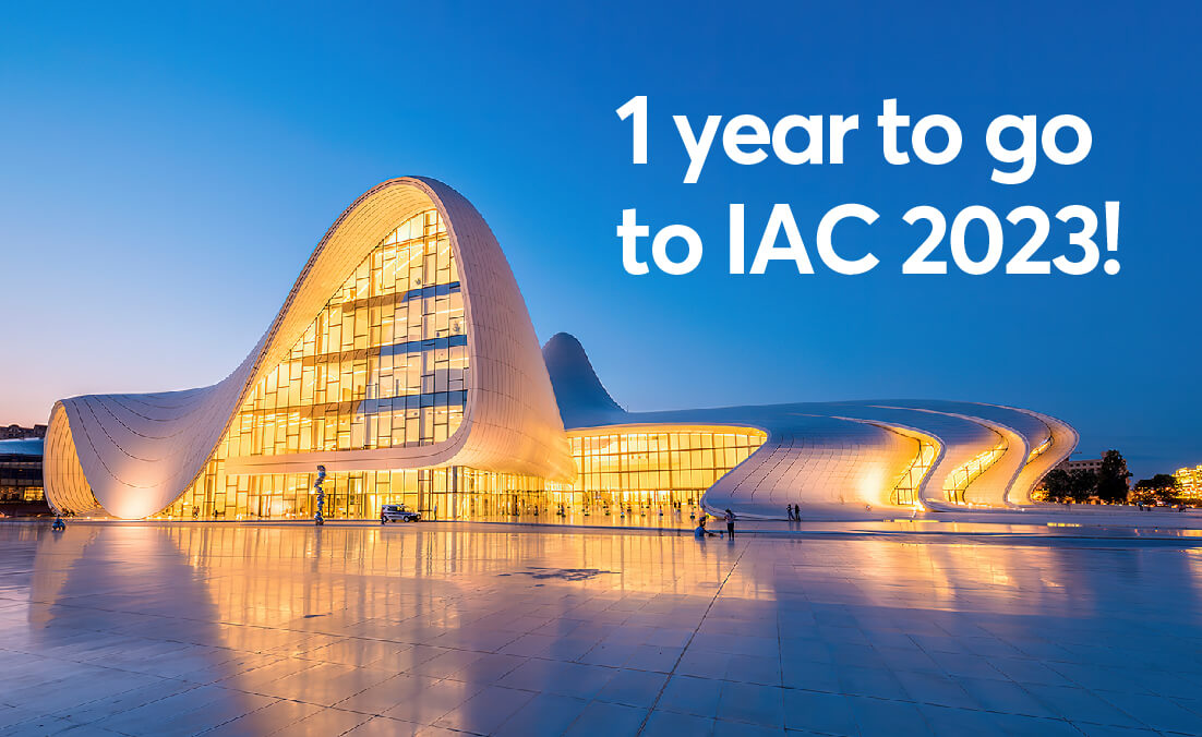 Iac2023's tweet photo. Today, we mark the start of the 1 year to go countdown until the IAC 2023! Join us in Baku for this grandiose event next year on 2-6 October and discover our charming capital city for yourself. https://t.co/0CTdw8PIix