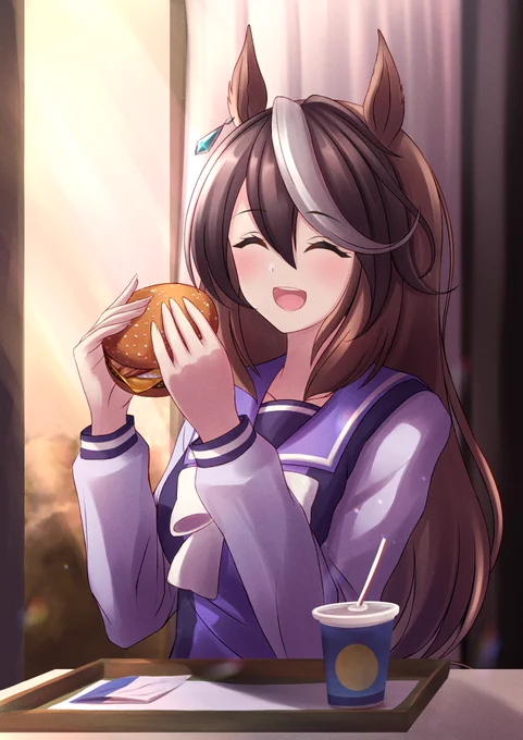 ルナちゃんと月見バーガーを食べた幻覚#ウマ娘 #シンボリルドルフ 