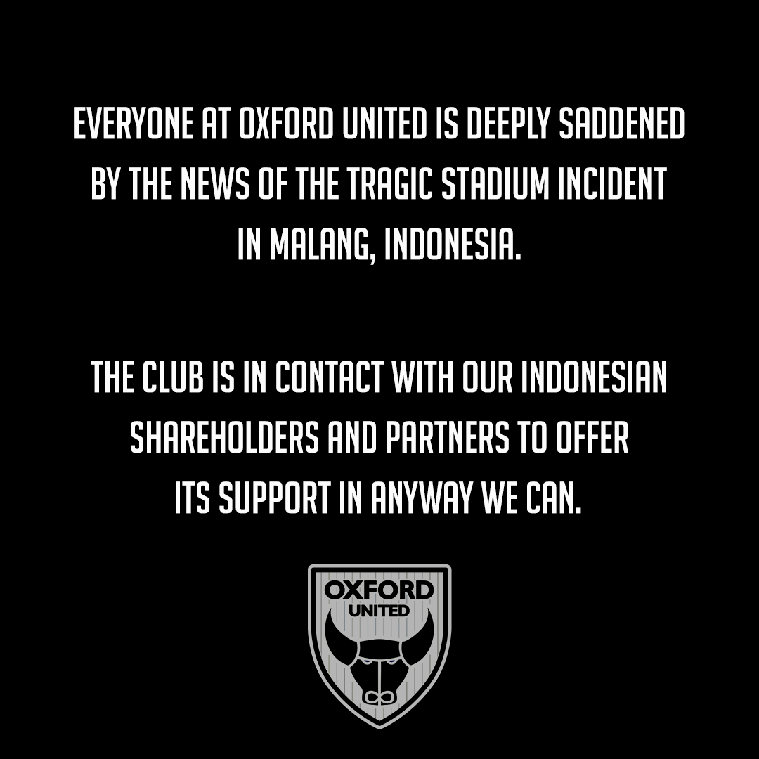 OUFCOfficial's tweet photo. Our thoughts are with Indonesia following the tragic stadium incident in Malang. 🤍 https://t.co/e1WGtM2q4b