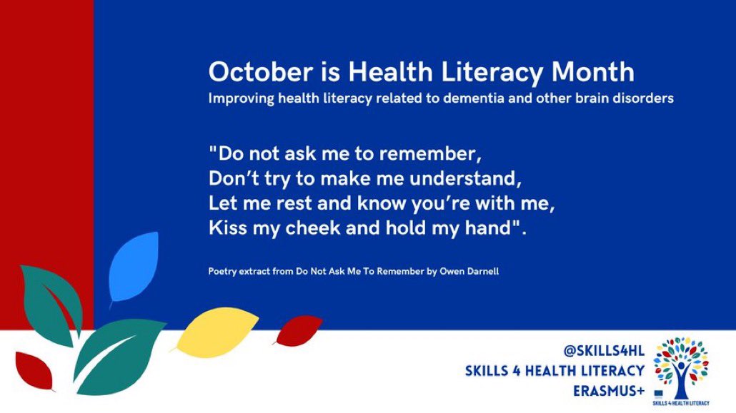 October is #healthliteracymonth. The purpose is to create awareness about living with dementia and how we can support the people and their families. Read the full version of the poem “Do No Ask Me To Remember” here: 100.best-poems.net/do-not-ask-me-… #dementia #Skills4HL #healthliteracy