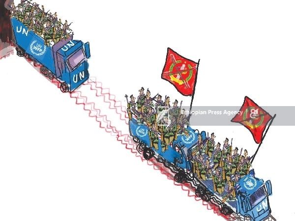 #UN logos as smokescreens

T-#TPLF foxily leads humanitarian-aid-packed vehicles to its trenches and military stores to download the life-sustaining stuffs, while many Tigrians, in need of a bite, express famishment and outcry for immediate help but in vain