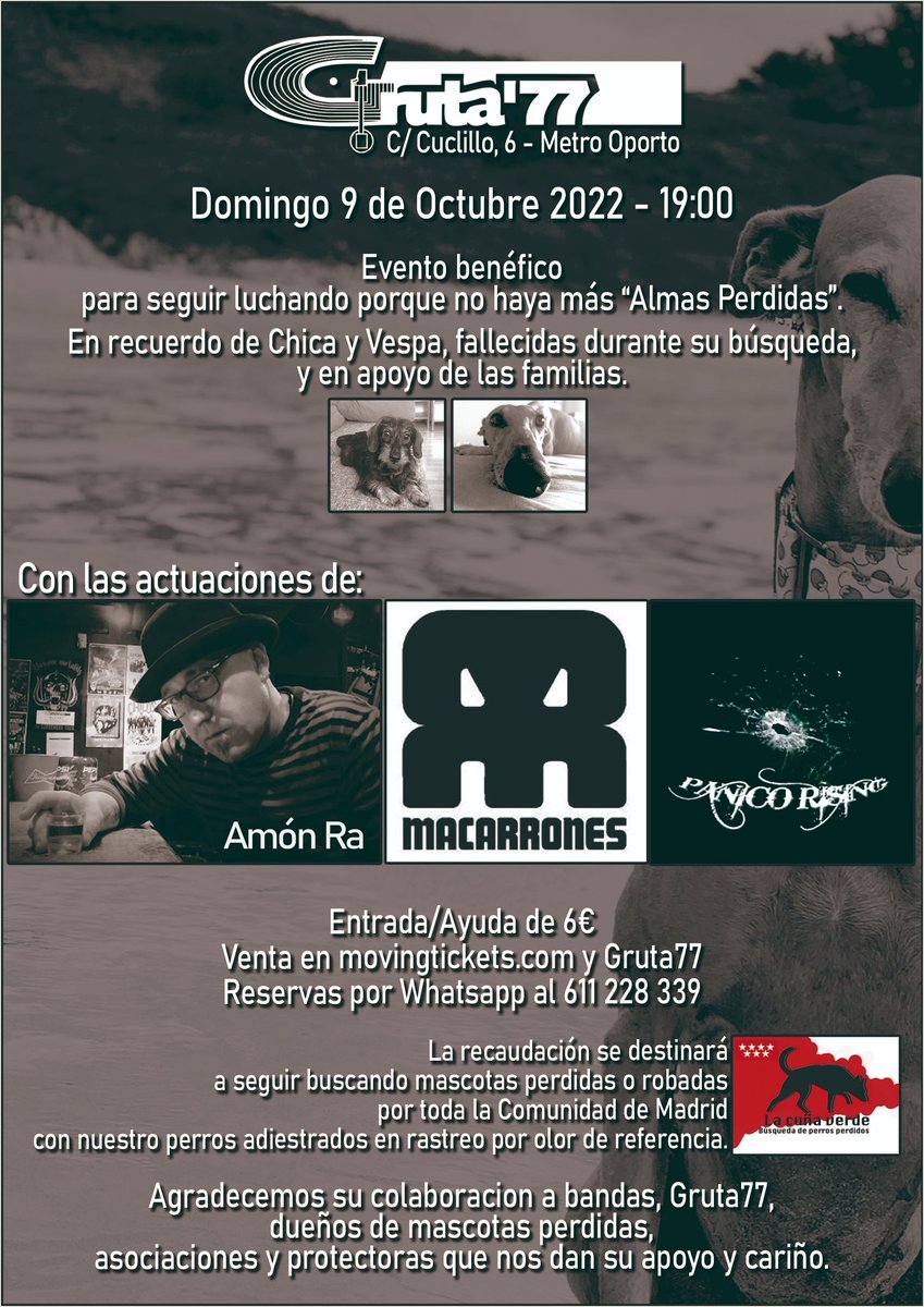 gruta77madrid's tweet photo. Mira lo que hay para esta semana.
Pabellones auditivos atentos:
#PostalesNegras con trabajo nuevo y #Flinks
@Cadenaoficial, #Perrobomba y @Tres_Pollos
A beneficio de #LaCuñaVerde: #AmónRa, @Macarrones__ y @PanicoRising
#rock #punkrock #Solidaridad #carabanchel #Cultura #Musica https://t.co/mPzjRl3yVb