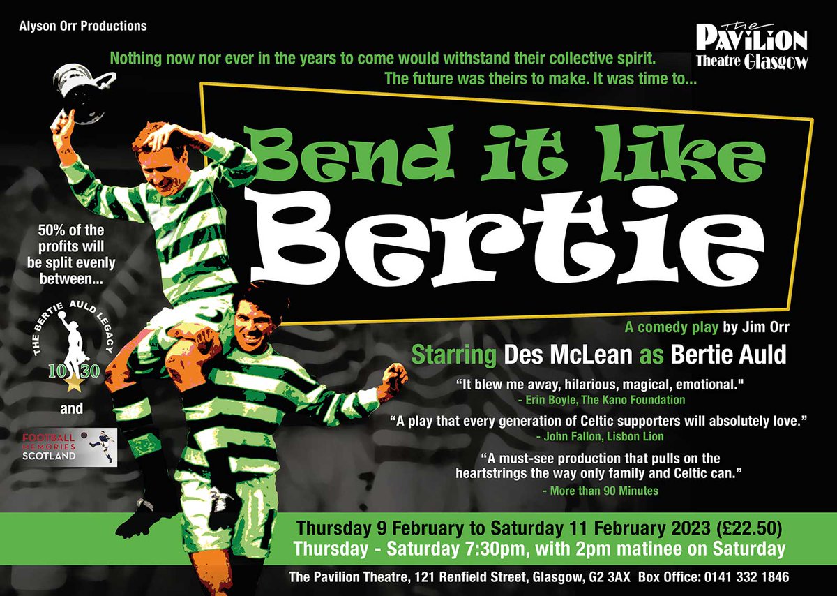 BEND IT LIKE BERTIE, Pavilion Theatre, Glasgow - February 9th to 11th, 2023.

paviliontheatre.co.uk/shows/bend-it-…

<a href="/Celticnewsnow/">Celtic news now</a> <a href="/CelticResearch/">Celtic Research</a> <a href="/MattMcGlone9/">Matt McGlone</a> <a href="/TheShamrock1888/">T H E ~ S H A M R O C K ☘️</a> <a href="/mrmarkmillar/">Millarworld</a> <a href="/ETimsNet/">E-Tims</a> <a href="/The_Swingcats/">Alyson Orr (The Swingcats)</a> @jimmythechiz