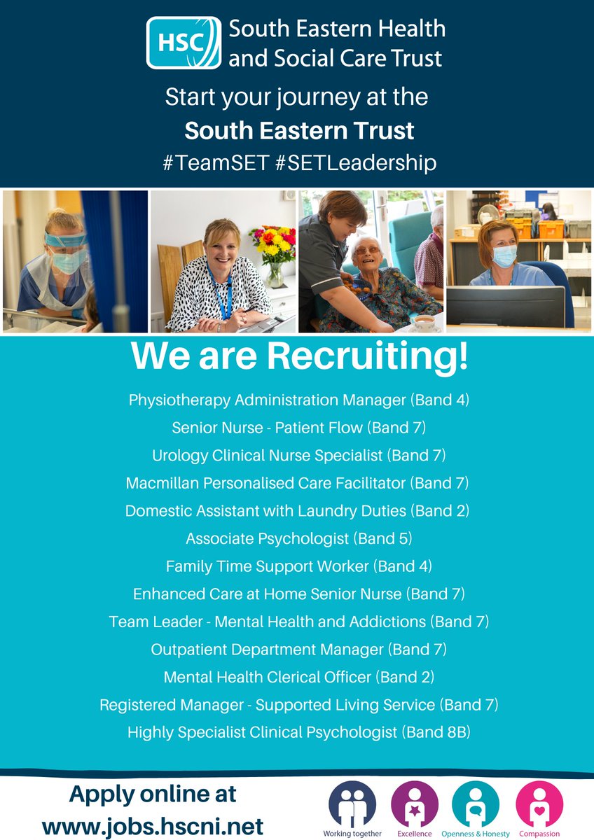 setrust's tweet photo. We are recruiting for the job posts below 👇

For more information or to apply visit: https://t.co/NqHuQKwV5K

For any queries you can contact the recruitment team on 028 9536 2998 or email recruitment.ssc@hscni.net 

#TeamSET #SETLeadership https://t.co/uPkzPSXCZy