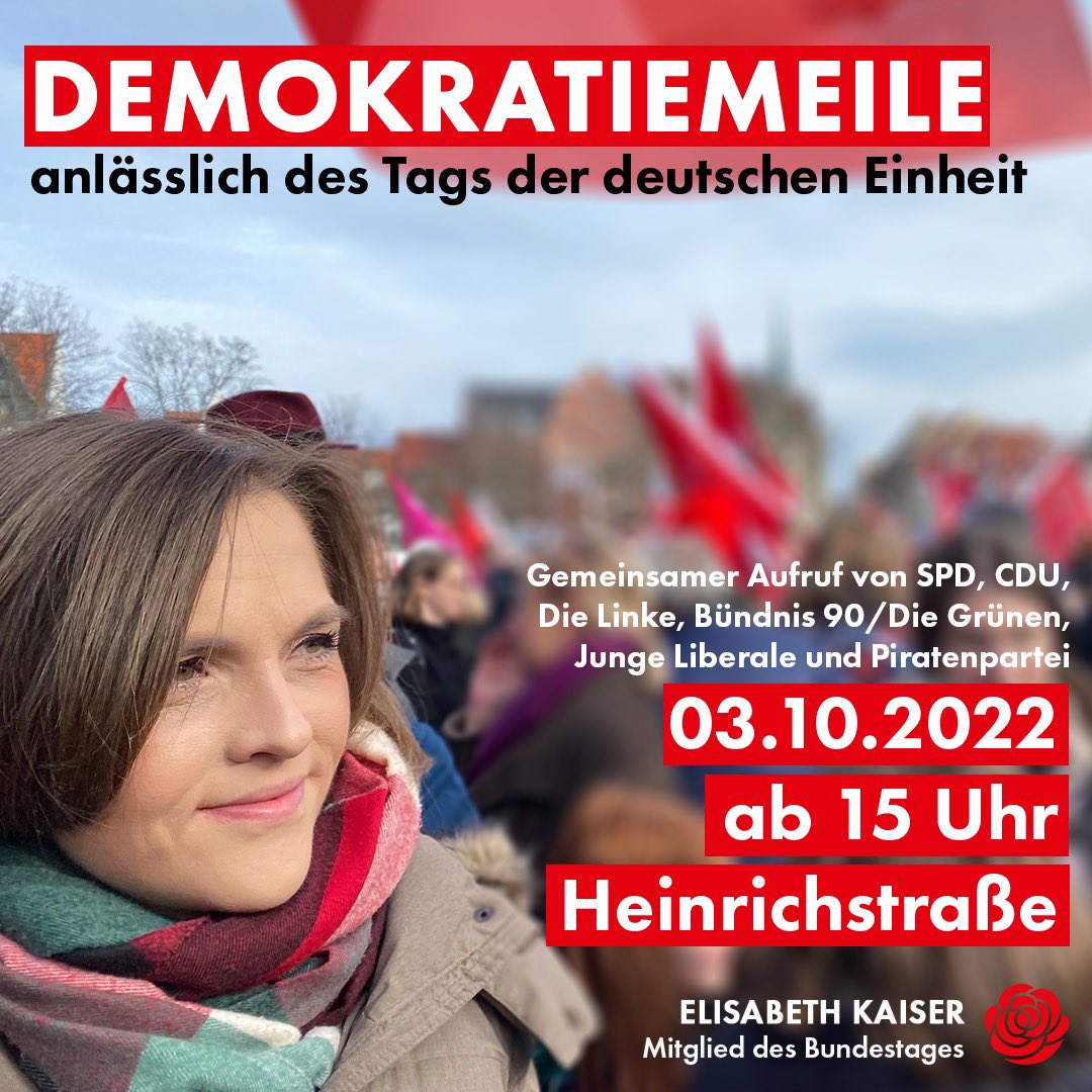 Am #TdDE in #Gera Seite an Seite ein Zeichen für eine lebendige, vielfältige &amp; antifaschistische Stadtgesellschaft setzen. Wir lassen nicht zu, dass Rechtsextreme die Sorgen der Menschen in diesen schweren Zeiten instrumentalisieren. #g0310 #Demokratie|meile <a href="/gera_nazifrei/">Gera Nazifrei</a> #NoAfD