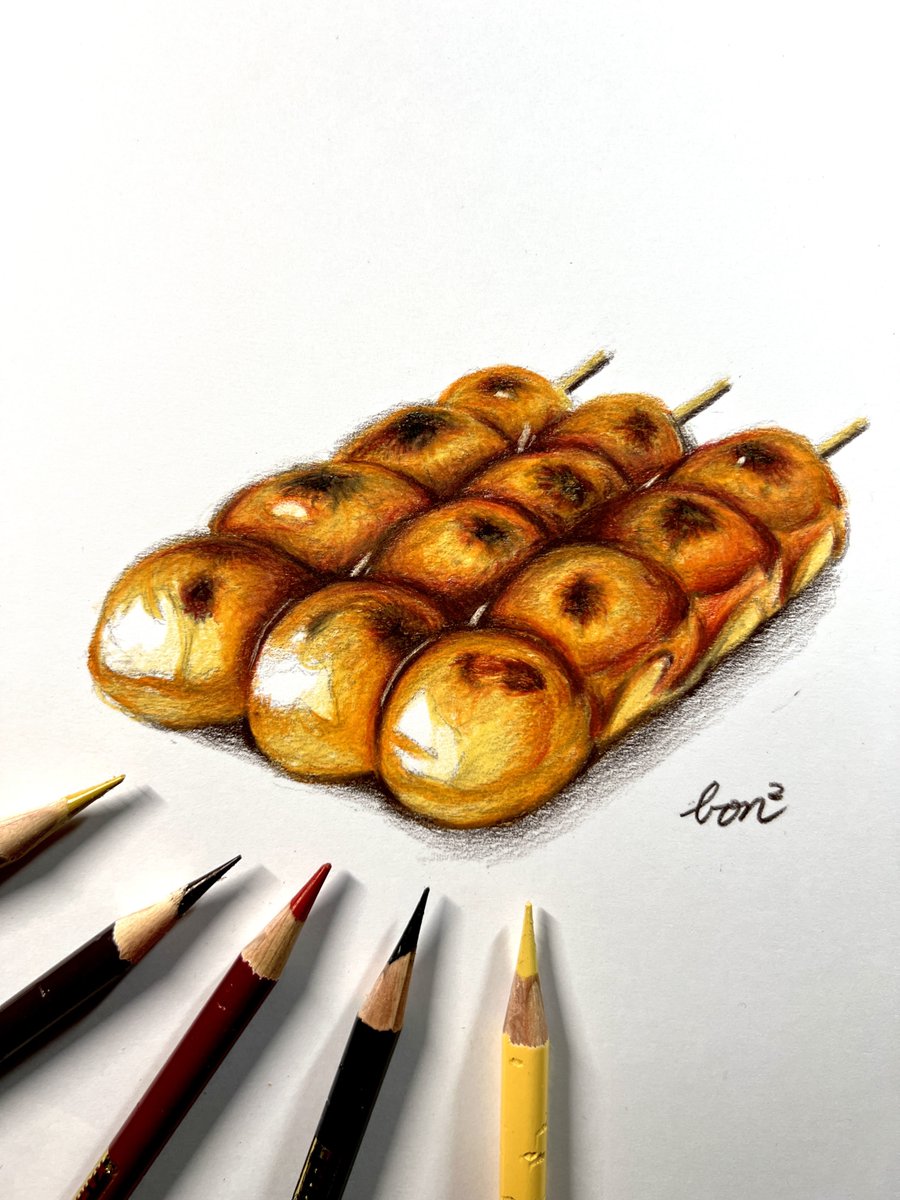 色鉛筆で描いたみたらし団子#イロドリアル配信 #ワンドロ 」|ぼんぼん