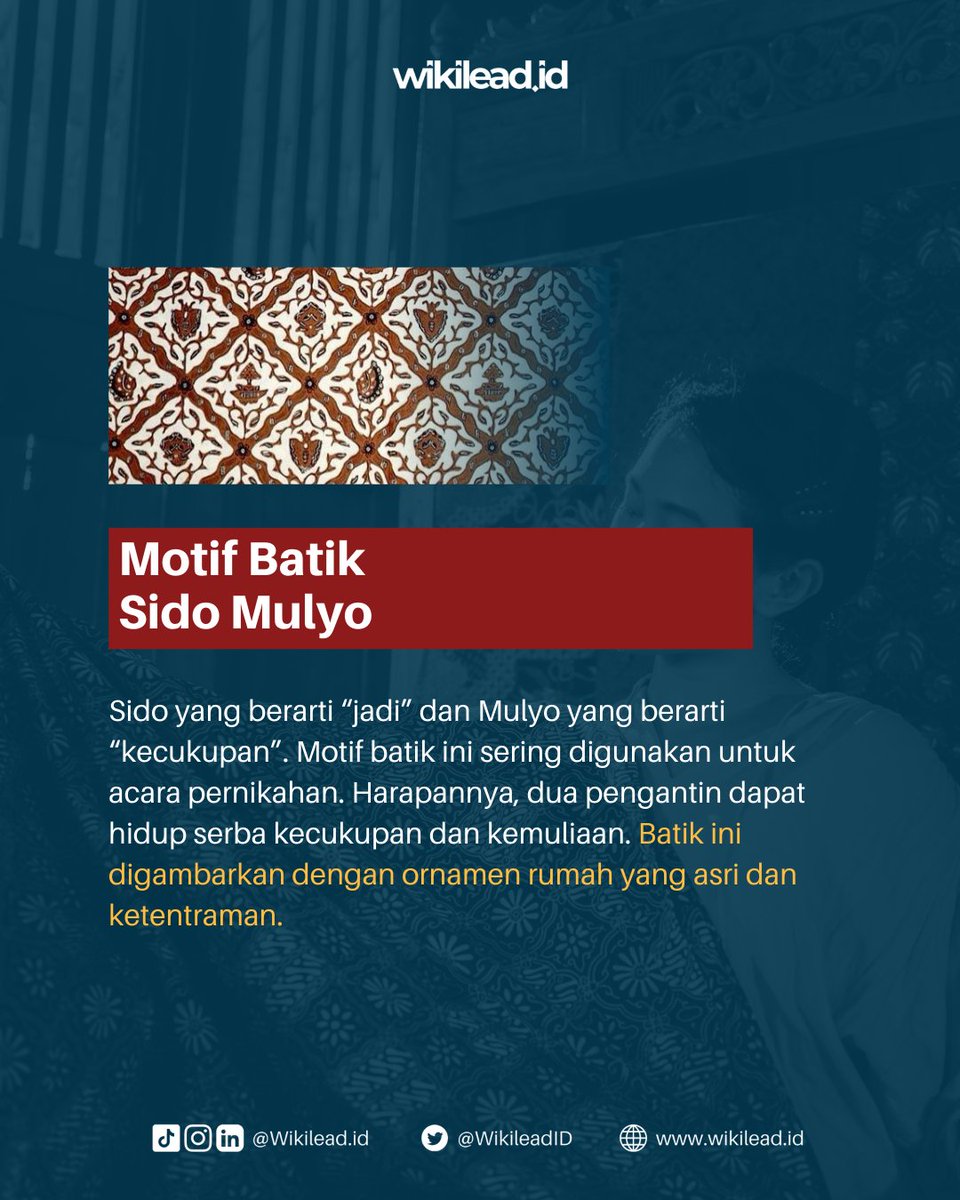 WikileadID's tweet photo. Motif batik apa yang ada di lemari Wikileaders? #MakinBijakLiterasi

#Readtolead #salamliterasi #haribatik #batikmendunia #batikindonesia #batikpekalongan #batikyogyakarta #batiknasional https://t.co/UuiATAas3z