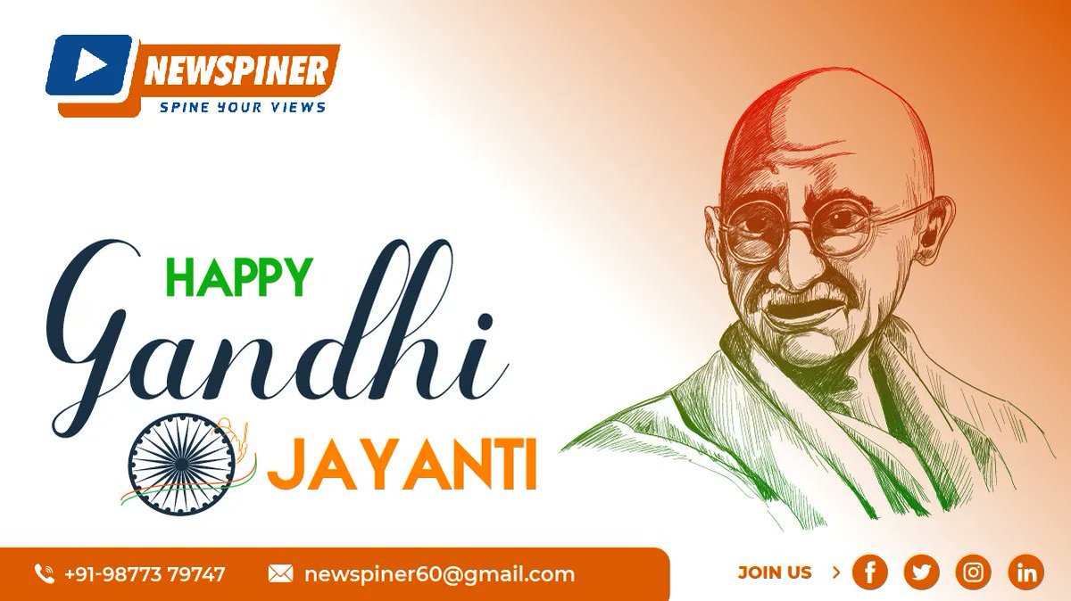 newspiner's tweet photo. Let’s pledge to remember the lesson of non-violence by the father of the nation.
Happy Gandhi Jayanti to all
                                
 #MahatmaGandhi #mahatma #gandhiji #gandhijayanti #gandhijayanti2022 #happyjayanti #wishes #jayanti #pledge #remember #memories #moment https://t.co/wXANRq1owH
