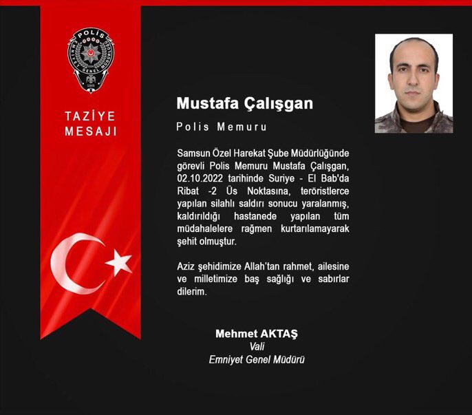 BAŞIMIZ SAĞOLSUN

Fırat Kalkanı Harekat bölgesinde terörist unsurlarla çıkan çatışmada Şehit düşen Balıkesir Üniversitesi Konaklama işletmeciliği mezunlarından Özel Harekat Polisimiz Mustafa ÇALIŞGAN’a Allah'tan rahmet, ailesine ve milletimize başsağlığı ve sabırlar diliyoruz..