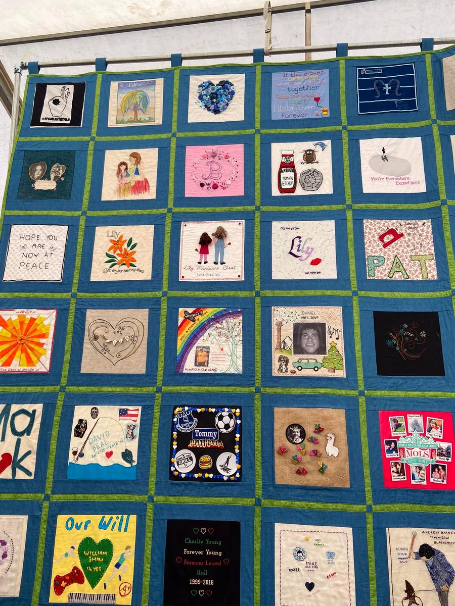 So proud to have been part of the @Yorkshire_STN Suicide Memorial Quilt, launched yesterday. Each square stitched with memory &amp; honour &amp; love. Here’s the patch my mum and I made for Lily - my cousin, but little sis in all but name ❤️- who died just after her 18th birthday 🌹