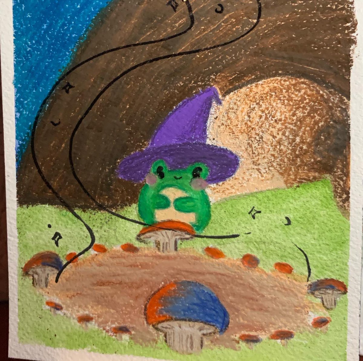 vev_ARTfulness's tweet photo. ✨🍄Magic Fairy Circle🍄✨

Day 1: Cave 🪨
Mr. Froggy has his witchy hat and already casting spells.

The season for the PLETHORA of  Inktober Prompt Lists has finally arrived!! HIZZAH!
HERE WE GOOO…
#inktober2022 #Artist #fall #traditionalart #artistsontwitter #Halloween2022 https://t.co/Riu5Df8goX
