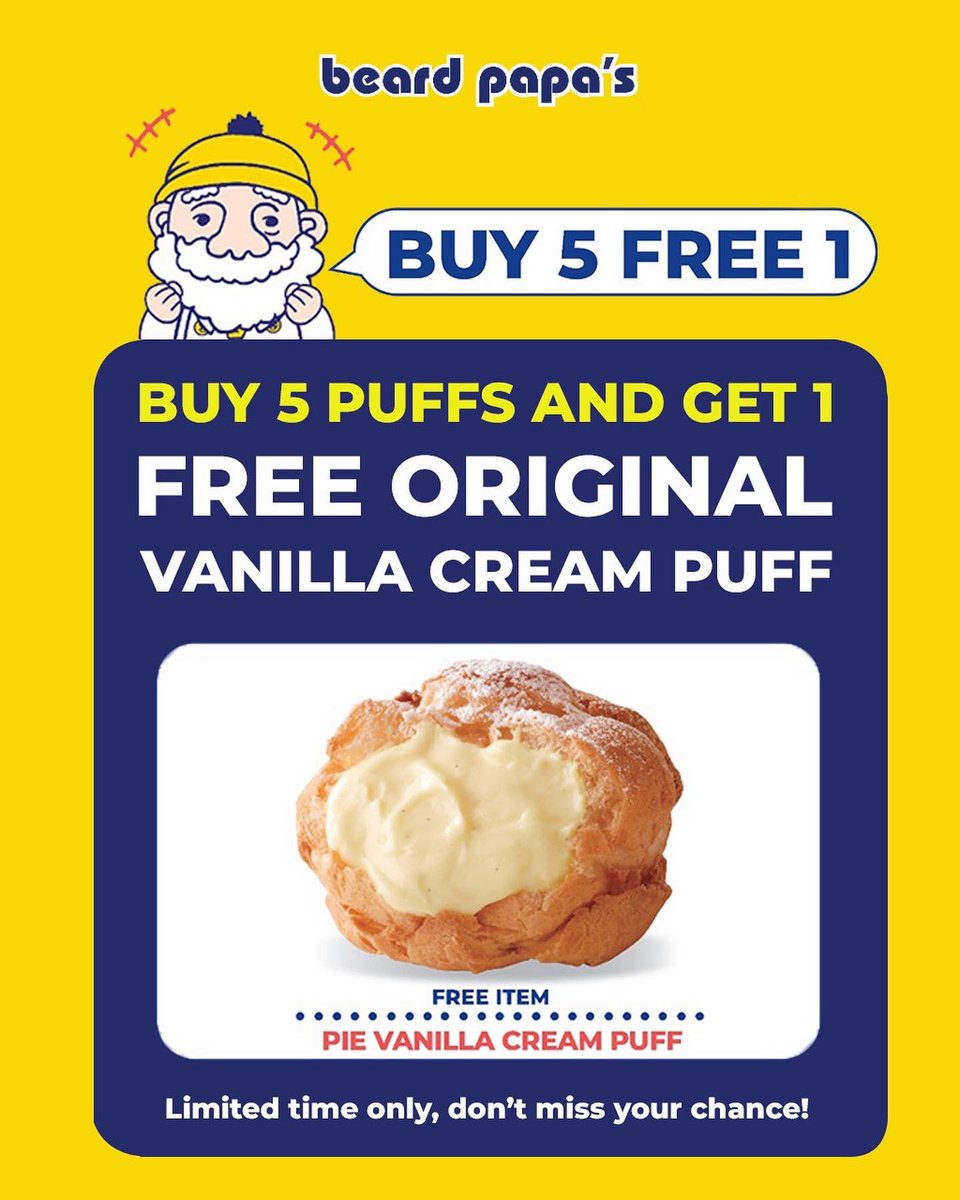 beardpapasid's tweet photo. TOMORROW, 
3 October 2022 WE ARE OPEN at AEON Mall BSD City
Enjoy Our Special Promo:
• BUY 1 GET 1 FREE for the first 200 customer *BRI Debit Card &amp; BRIMo Payment only
• BUY 5 GET 1 FREE Original Vanilla Cream Puff https://t.co/GEoWsOgj29