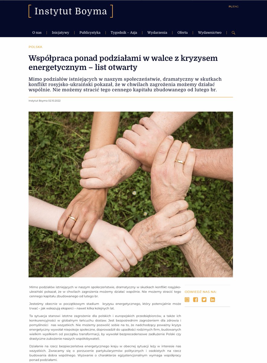 InstytutBoyma's tweet photo. #Energetyka
#ListOtwarty
Działanie na rzecz bezpieczeństwa energetycznego kraju w obecnej sytuacji leży w interesie nas wszystkich. Zwracamy się o porzucenie partykularyzmów politycznych i osobistych na rzecz budowania dobra wspólnego.
https://t.co/d964oKcRPr https://t.co/DHg0N4QokR