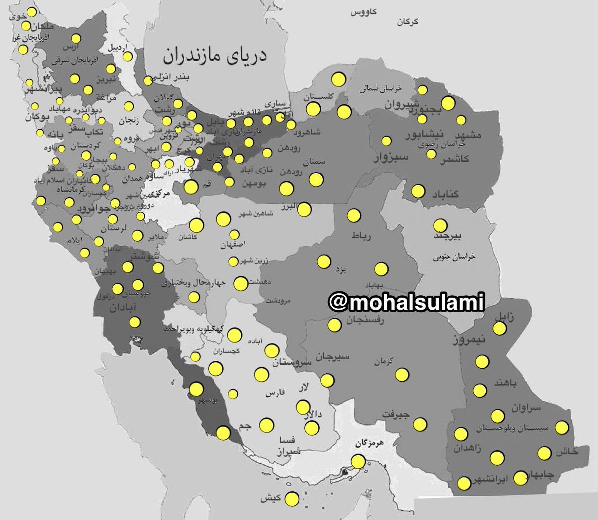Updated map of Iranian protests .. till 16th day of the protest #iran #MahsaAmini #مهسا_امینی  #ايران #تظاهرات_سراسرى