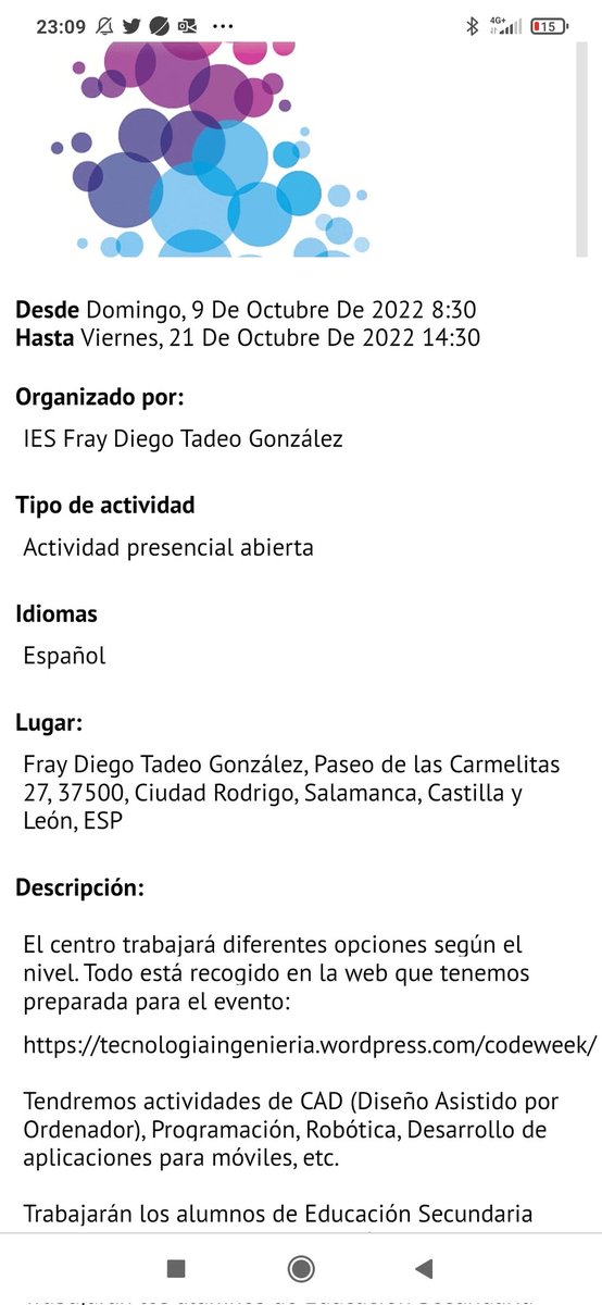 CompDigEdu_SA's tweet image. El @IESFRAYDIEGO y @mauxsalamanca ya tiene publicadas sus actividades en el mapa de la #CodeWeek10 ¿Te animas? #PensamientoComputacional #CodeWeek @CodeWeekEU @cfiesalamanca @CFIE_CR codeweek.eu/events