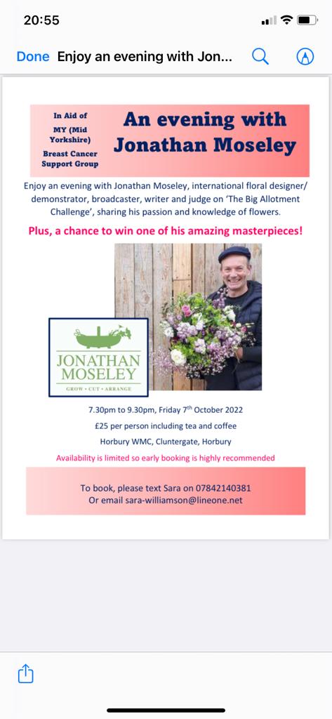 jpmoseley's tweet photo. If any of my local flower friends are free then please do come along and support this charity evening!

#charity #breastcancerawareness #floristrydemonstration #flowerarrangements #seasonalflowers #flowertalk #JonathanMoseley https://t.co/z9qIzOuxTM