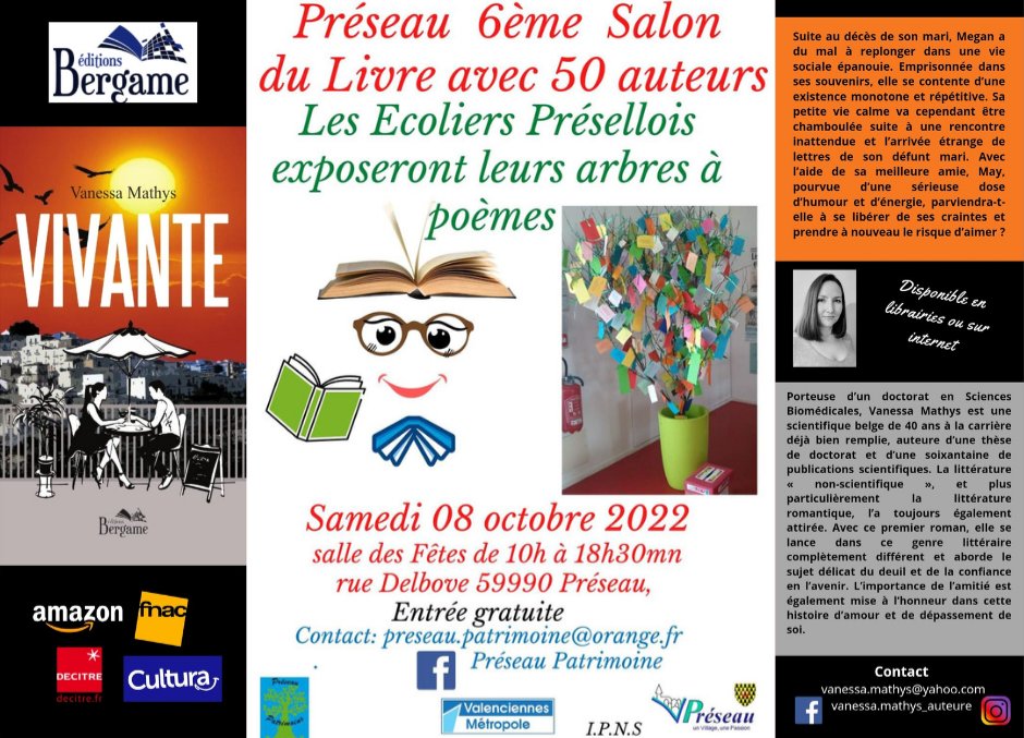 ⚡Salon du livre de Préseau : samedi 8 octobre ⚡
J'ai hâte de vous y retrouvez.
N'hésitez pas à venir à la rencontre des auteurs 📚
On espère vous y voir nombreux ! 
#salondulivre #lecturepassion #lectureaddict #bookaddict #bookaholic #booklover #salonlivre #salonlitteraire