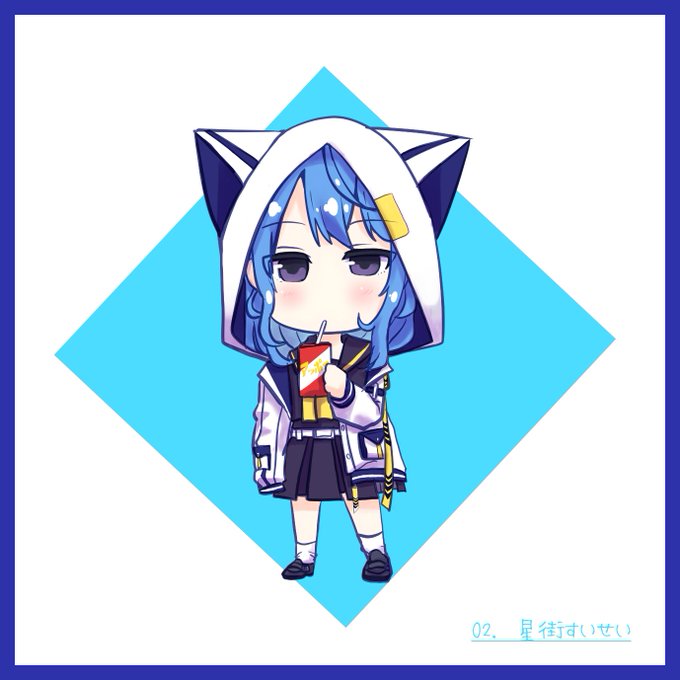 「blue hair drinking straw in mouth」 illustration images(Latest)