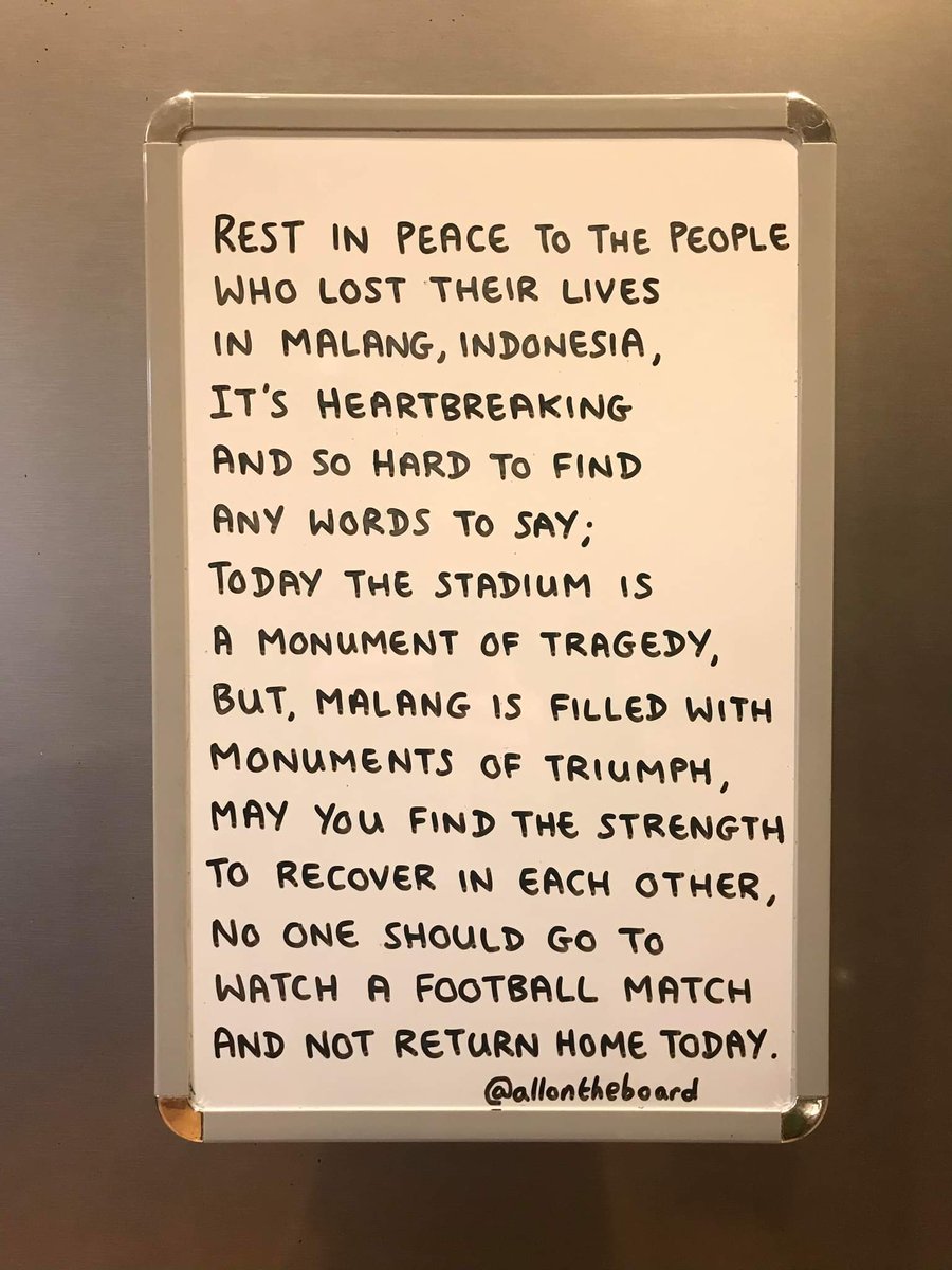 Thoughts and prayers to those who have lost their lives or been injured at the Kanjuruhan Stadium, Malang, Indonesia and to their loved ones, family and friends.

#Indonesia #Malang #allontheboard