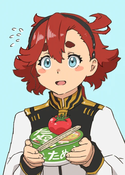 水星で食べてた物を見せに来たらトマトをもらえたスレッタちゃん。#水星の魔女 