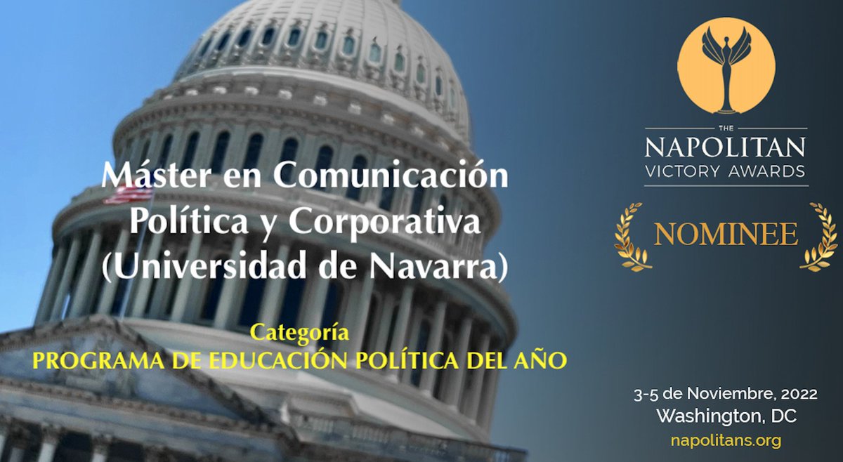 mcpc_unav's tweet photo. Nuestro Máster de @fcomunav nominado a los #Napolitans Victory Awards otorgados por @theWAPAS Un honor figurar entre los mejores. Nos vemos en Washington DC, segunda sede del programa gracias a @GSPMgwu, en noviembre. https://t.co/jsd9NQlcUB