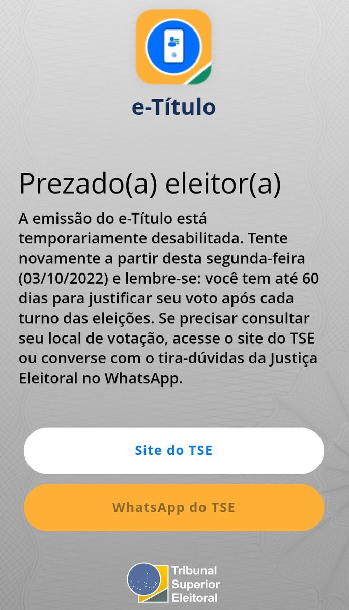 IgorBello's tweet photo. O app do e-título tá funcionando legal ein
#etitulo #Eleicoes2022 https://t.co/9UkLmI3x6l