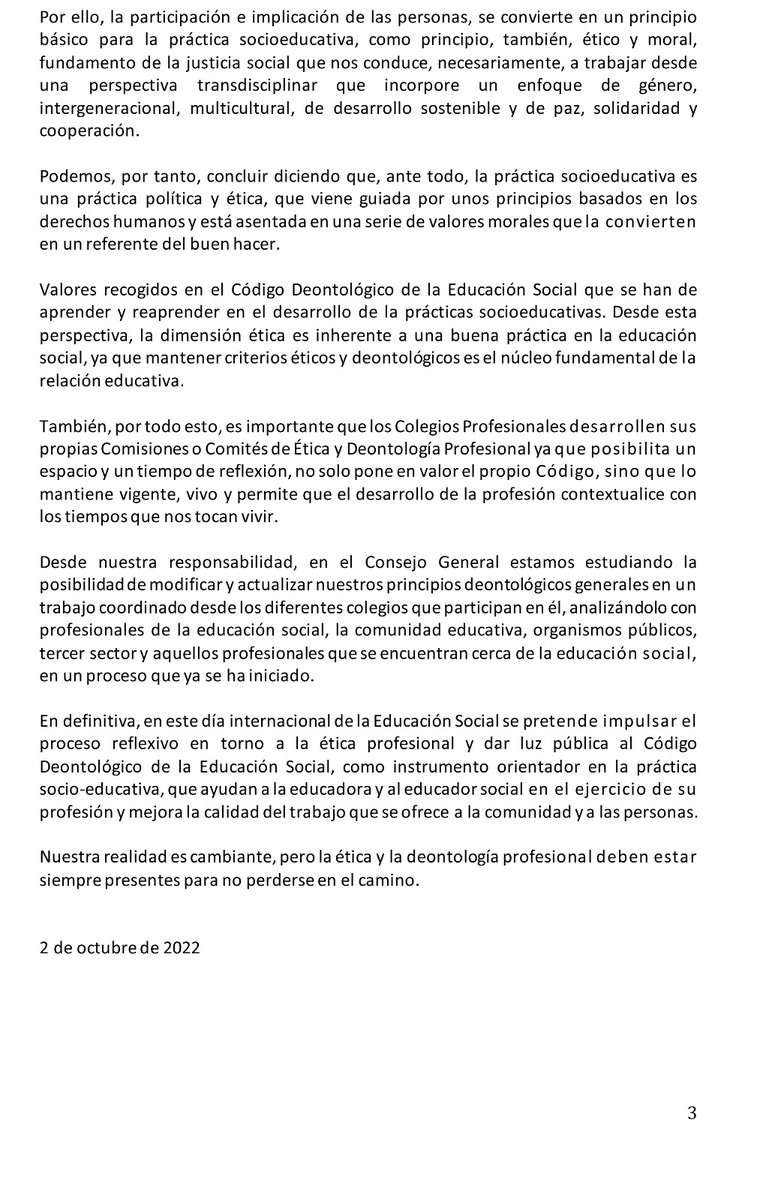 cesclm_es's tweet photo. Manifiesto del CGCEES con motivo del Día Internacional de la EDUCACIÓN SOCIAL.
Ética y Deontología profesional en la Educación Social: para no perderse en el camino.
#edusoday2022
#eticaydeontologia
#educacionsocial
#cesclm https://t.co/zcQb9b3qpQ