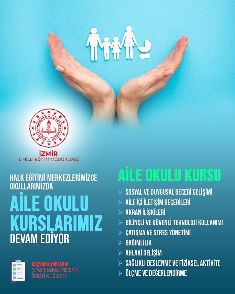 Halk Eğitimi Merkezlerimizce okullarımızda açılan Aile Okulu Kurslarımız devam ediyor.
#aileokulu
<a href="/tcmeb/">Millî Eğitim Bakanlığı</a> <a href="/mebhbogm/">MEB Hayat Boyu Öğrenme Genel Müdürlüğü</a> <a href="/MucahitYentur/">Murat Mücahit Yentür</a>