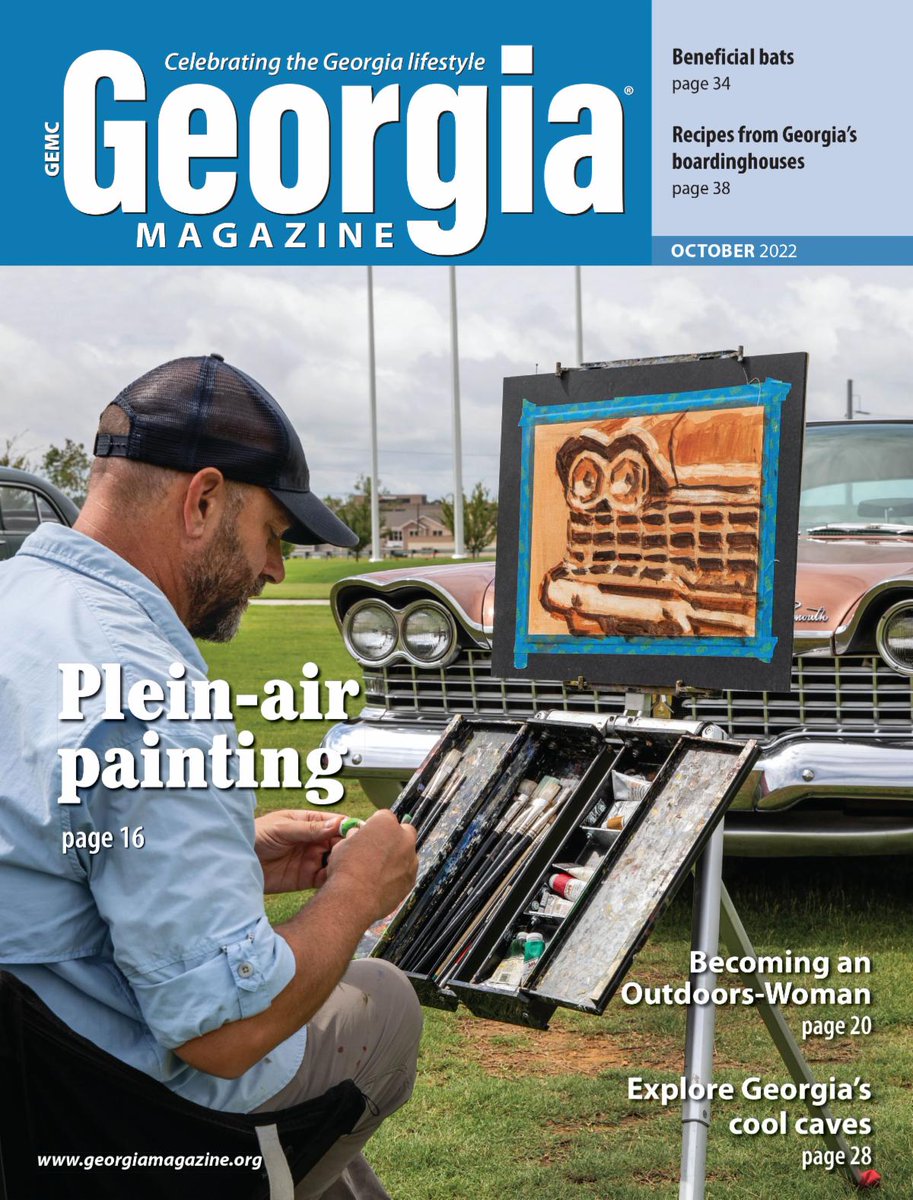 georgiamagazine's tweet image. The October issue is here! Read about plein-air artists, the @GeorgiaWild Becoming an Outdoors-Woman program, nature schools, Georgia caves, bats, boardinghouse meals and more in Georgia Magazine: bit.ly/gmg1022 georgiamagazine.org  conta.cc/3roGPTS