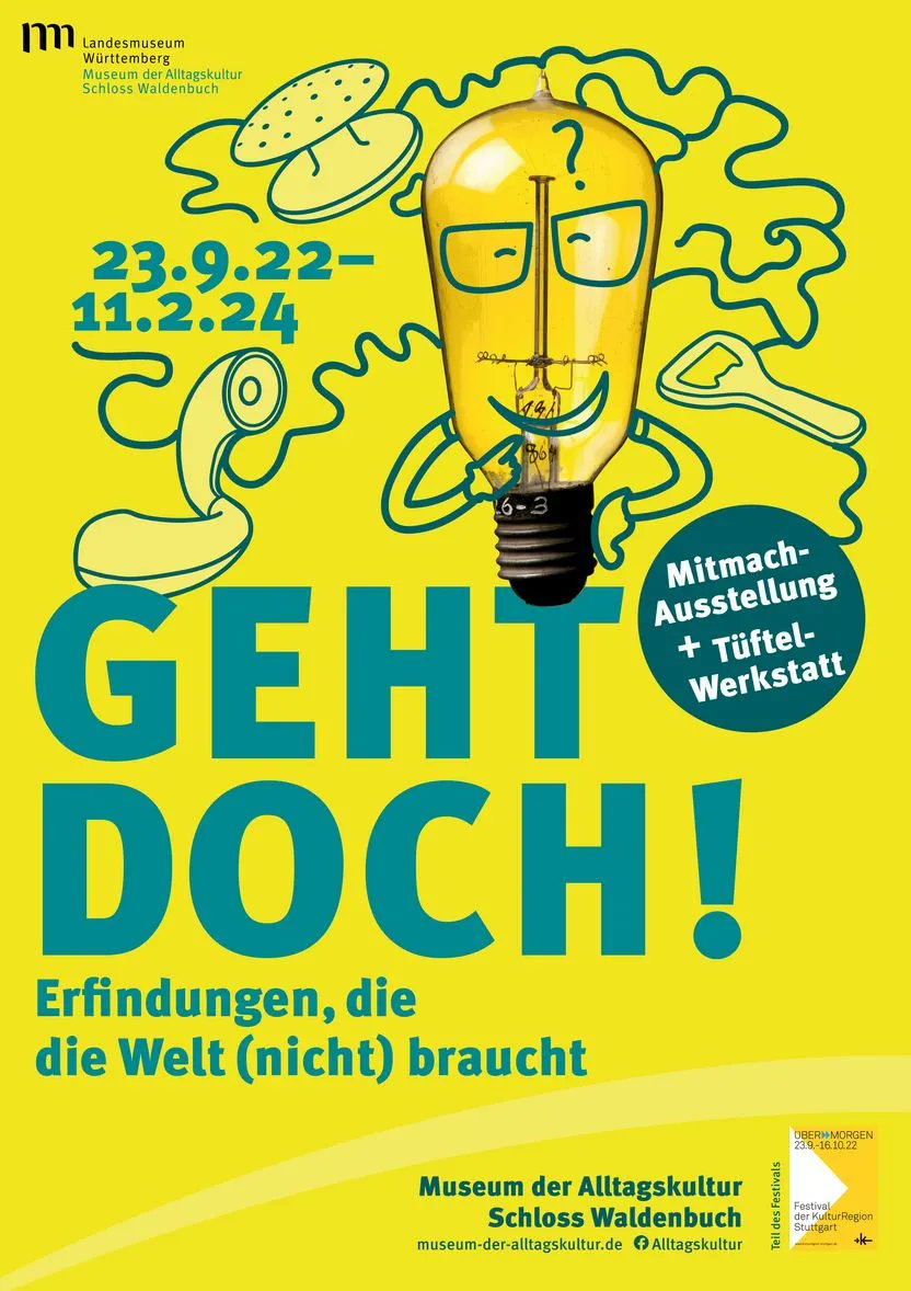 LMWStuttgart's tweet photo. Mitmach-Ausstellung mit Tüftel-Werkstatt im #Museum der #Alltagskultur in Waldenbuch: „Geht doch! Erfindungen, die die Welt (nicht) braucht“. Neben den Erfindungen des Alltags erzählt die Schau auch vom Alltag des Erfindens.💡
https://t.co/L5A9wg6TgW
#DasGehtDoch https://t.co/iya1TQ0iQI
