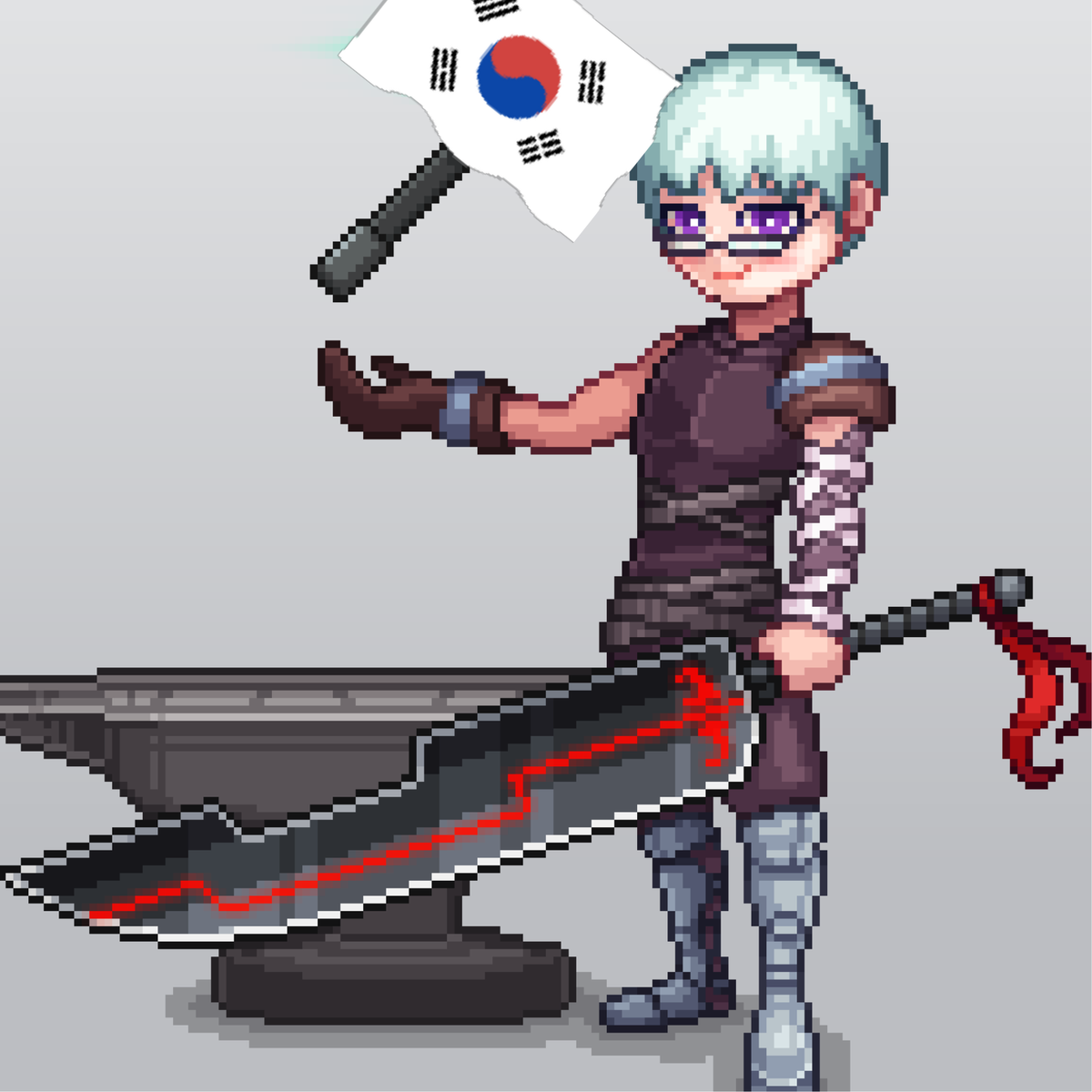 길라잡이 검을 만들기 위한 특별 태극망치 그는 애국자?ㅋㅋ
나라사랑 ♡♡

#대불스 #나라사랑 #pixelart #개천절불스하트 #대불스커뮤니티