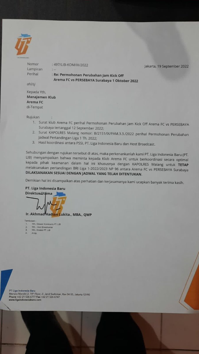 MafiaWasit's tweet photo. PT LIB 99% sahamnya adalah milik Klub Liga 1, tapi permintaan pemilik saham atas dasar permintaan pihak keamanan setempat JUSTRU DIKALAHKAN oleh Indosiar sebagai broadcaster?

Jadi bertanya, saham itu benar adanya atau abal-abal? https://t.co/Z8pqRkXeNw