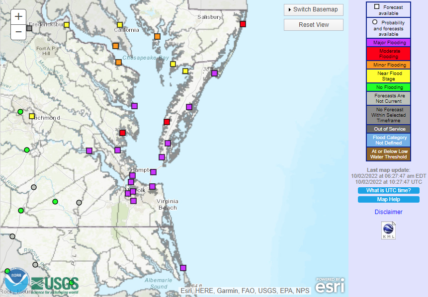 A coastal low phases with the remnants of Ian and lingers off the coast through midweek bringing widespread rain and increasing, gusty NNE winds. Water levels rise beginning later today with Major Coastal Flooding expected Monday. Elevated water levels continue into midweek.