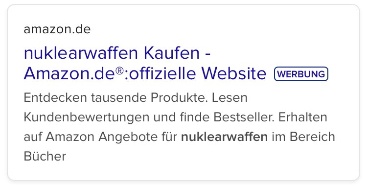 fcsch's tweet photo. Amazon ist anscheinend in den Waffenhandel eingestiegen.
#nuklearwaffen #atomwaffen #waffenhandel #Amazon https://t.co/tU2N2l98lC