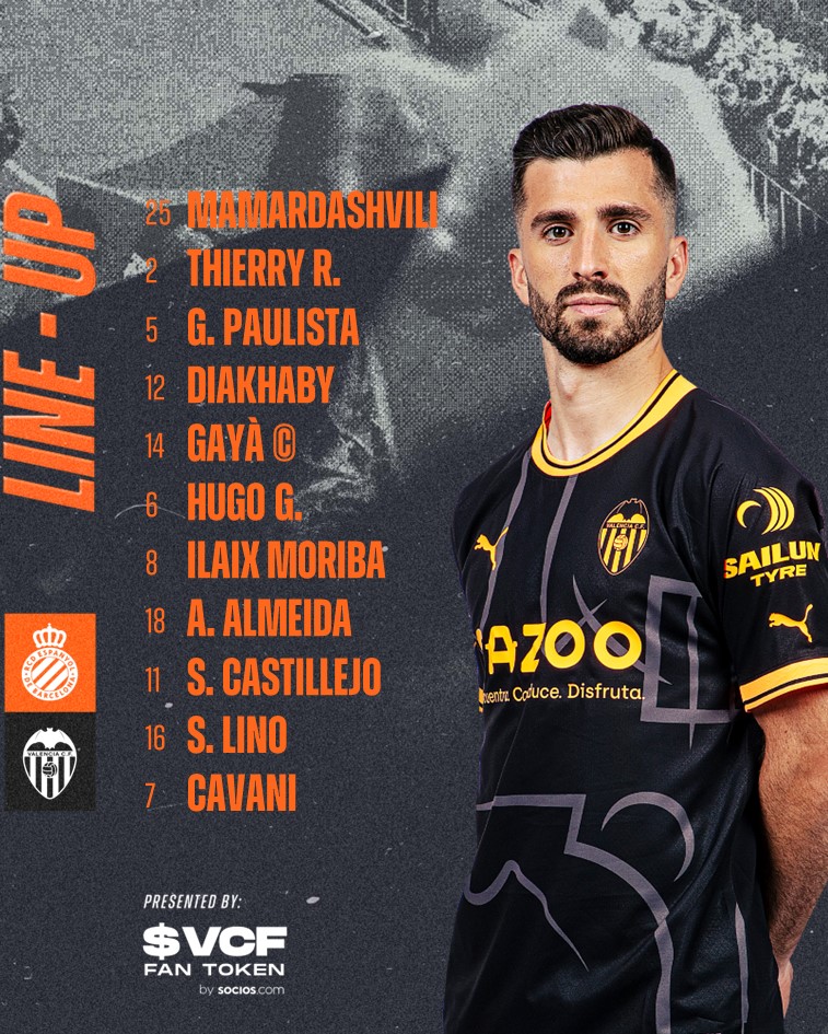 ⚽ XI INICIAL 🆚 <a href="/RCDEspanyol/">RCD Espanyol de Barcelona</a>

#EspanyolValencia 🔵🦇
#CORVCF | #ADNVCF
