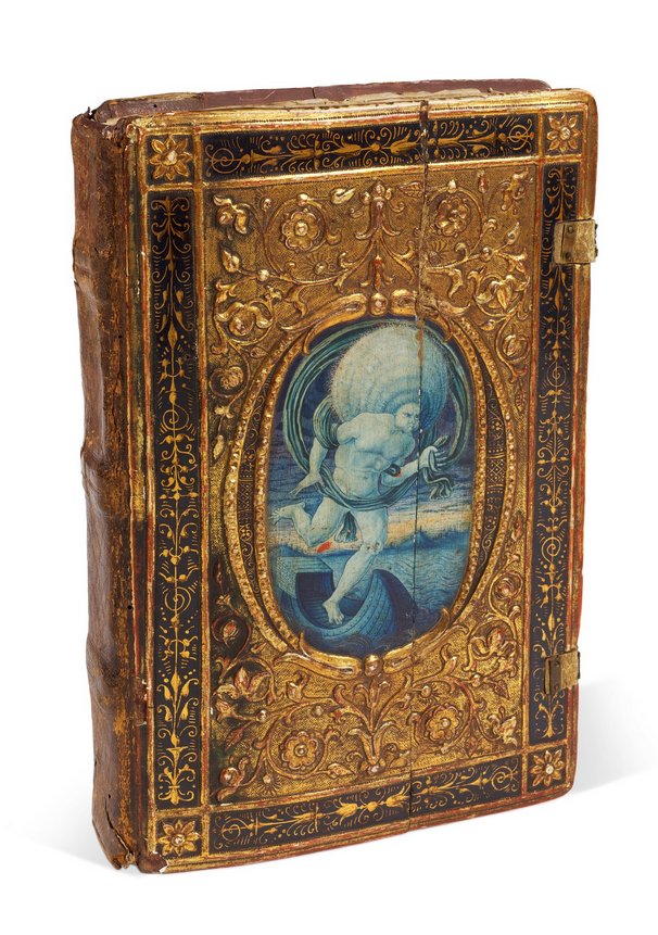 Sotheby's saca a subasta esta Opera de Poliziano con una extraordinaria encuadernación tipo #Biccherna, pero no es oro todo lo que reluce, ya que se trata de un bella falsificación salida de las manos de un falsificador legendario. Vamos descubrir el engaño en el siguiente HILO⬇️