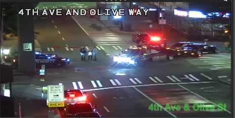 SDOTtraffic's tweet photo. There is a collision on 5th Ave at Olive Way blocking the intersection. Use caution and seek alternate routes. https://t.co/yq3BboDwK5