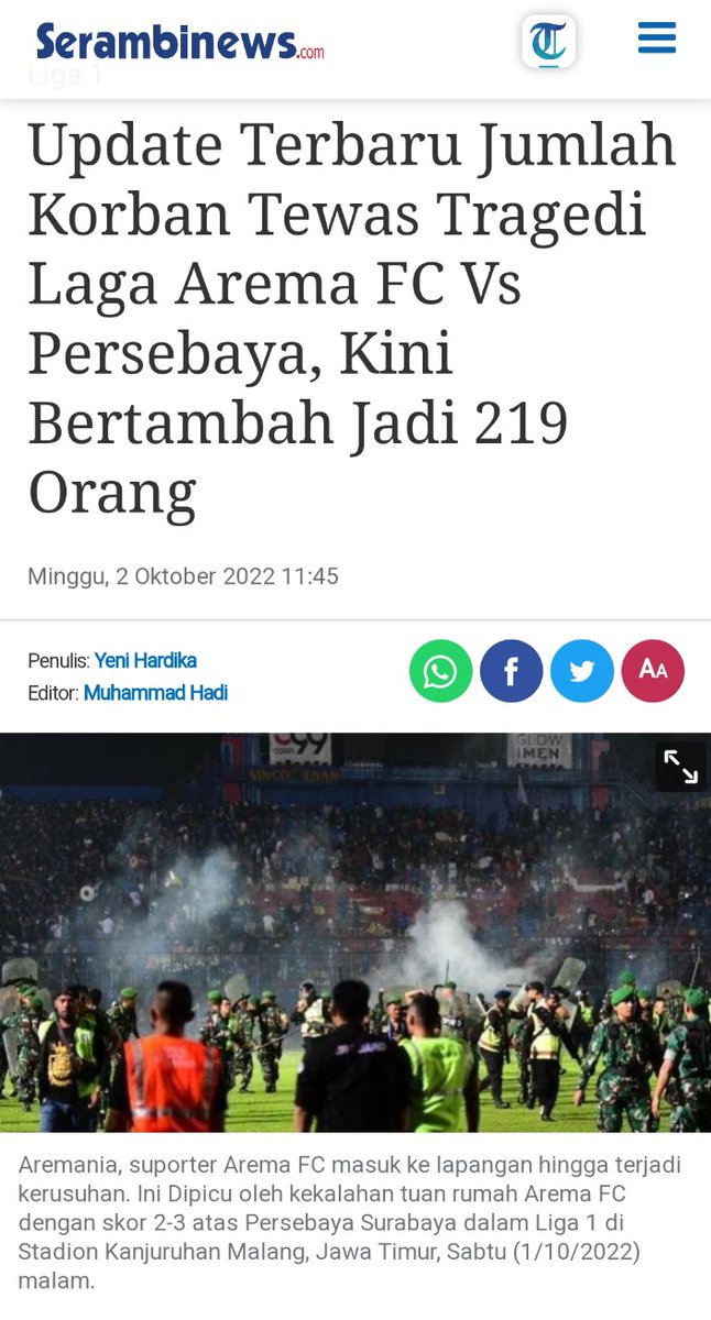 Bagi Kebanyakan Orang Jumlah 219 Hanyalah Angka Korban, Tapi Bagi Orang Cerdas Ini Pembantaian Rakyat Atas Nama Pengamanan Yang Sewenang-wenang. Penembakan Gas Air Mata Dalam Stadion Itulah Yang Menciptakan Kepanikan Sehingga Membuat Penonton Saling Berdesakan dan Mati Lemas.