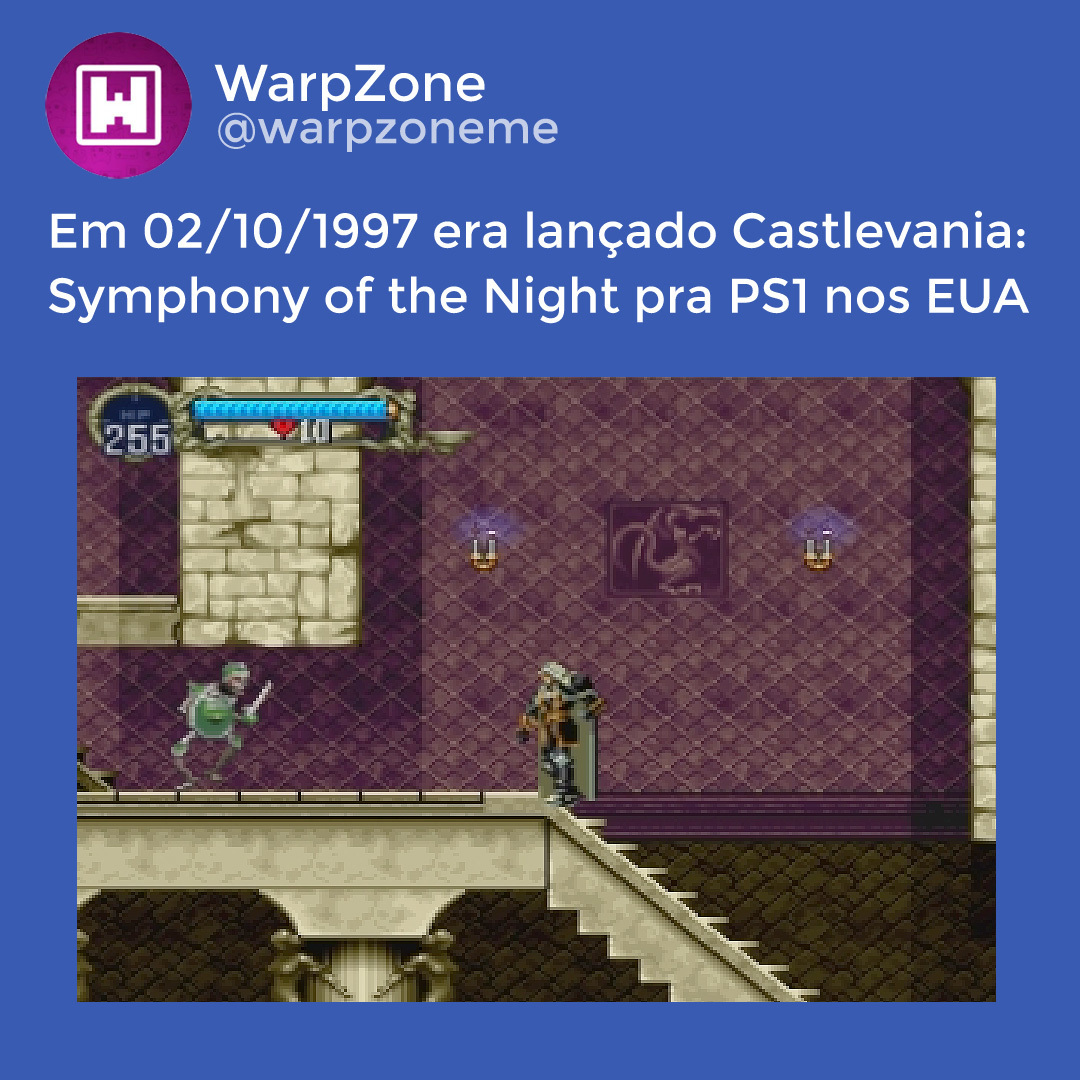 WarpZoneMe's tweet image. Completa hoje 25 anos. Em 02/10/1997 era lançado Castlevania: Symphony of the Night para PlayStation nos EUA. #PS1 #Castlevania #Retrogame #WarpZone